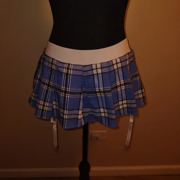 SOLD--Blue Plaid Pleated Micro Mini Skirt - Picture 13 of 15